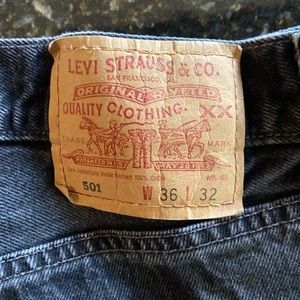 Original Levis Mens 501, button fly black jean. 36 by 32.